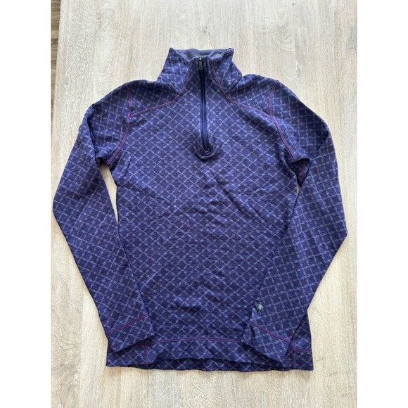 Smartwool Merino Wool Half Zip Base Layer Long Sleeve Purple Pattern Small - Picture 1 of 6